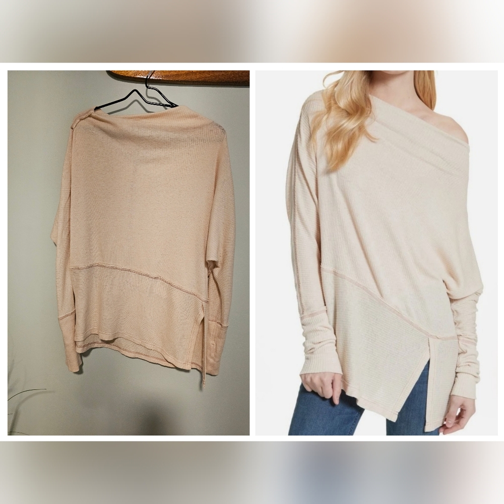 We The Free Off-Shoulder Cream Top, Cowl Neck, Small